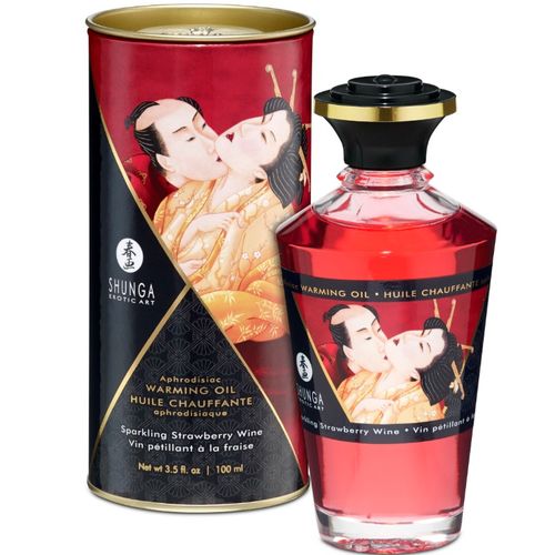 Shunga - Massageolie Met Verwarmend Effect Aardbeien & Cava 100 ml